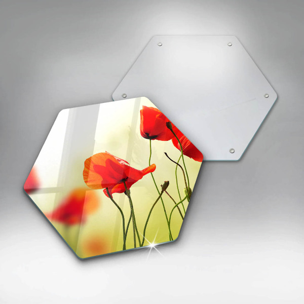 Glas Herdabdeckplatte Rote Mohnblumen