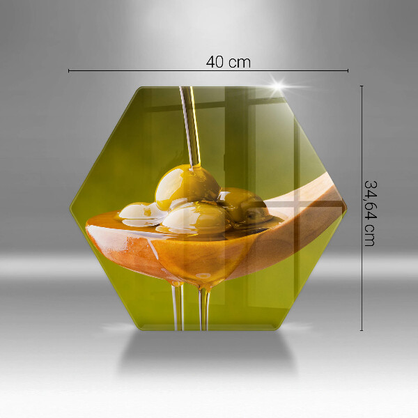 Glas Herdabdeckplatte Olivenöl und Oliven