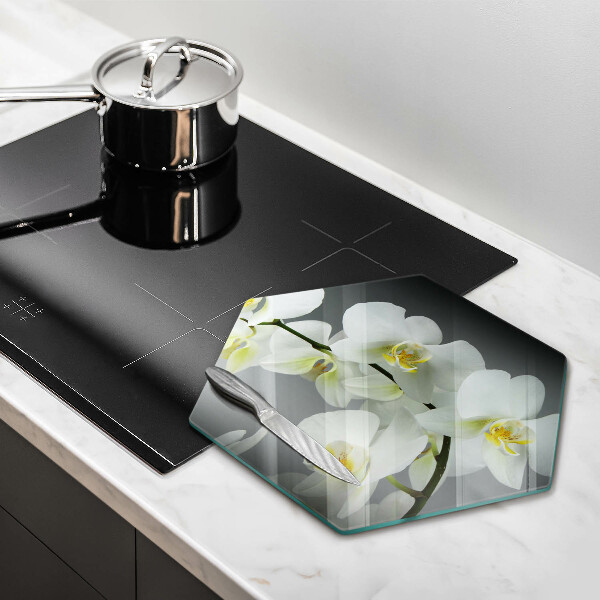 Glas Herdabdeckplatte Weiße Orchideenblüten