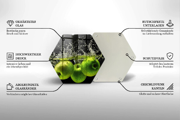 Glas Herdabdeckplatte Grüne Äpfel und Wasser
