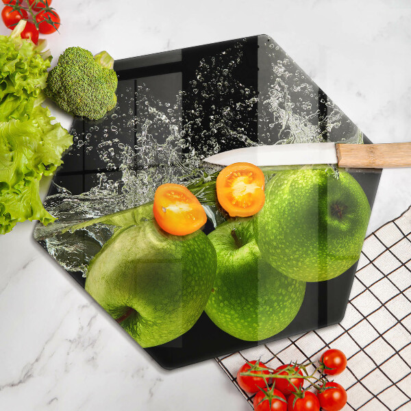 Glas Herdabdeckplatte Grüne Äpfel und Wasser