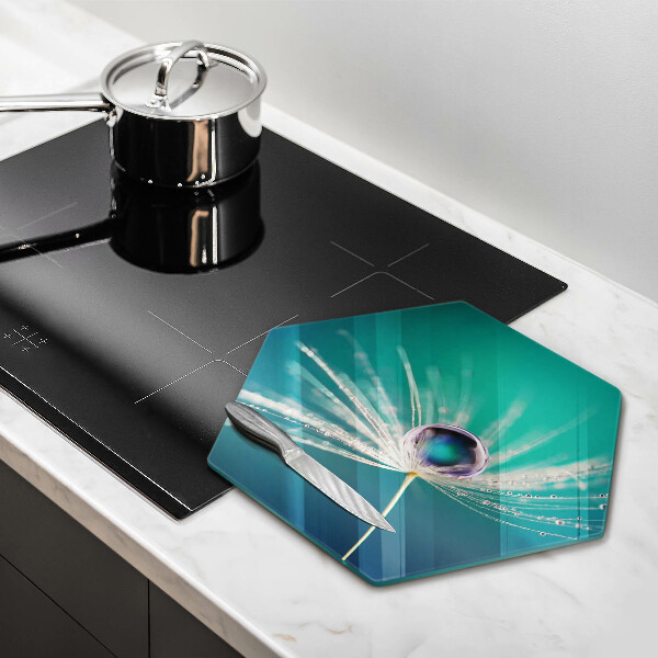 Glas Herdabdeckplatte Tau auf einem Löwenzahn