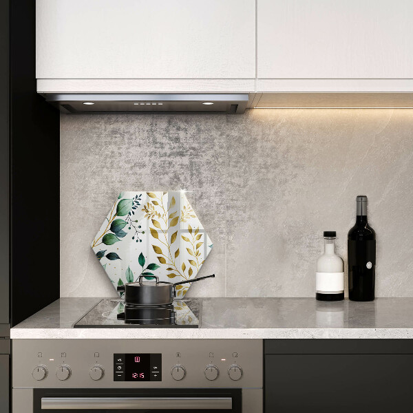 Glas Herdabdeckplatte Grüne und goldene Blätter