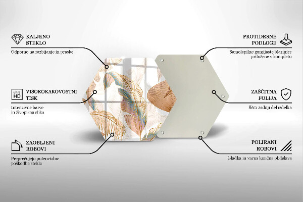 Glas Herdabdeckplatte Boho-Federn und Blätter