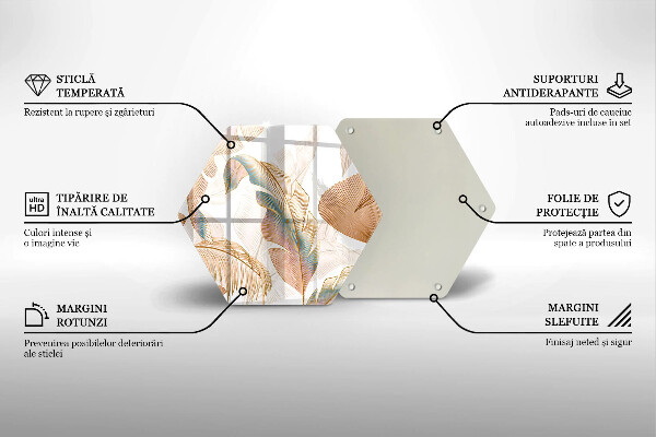 Glas Herdabdeckplatte Boho-Federn und Blätter