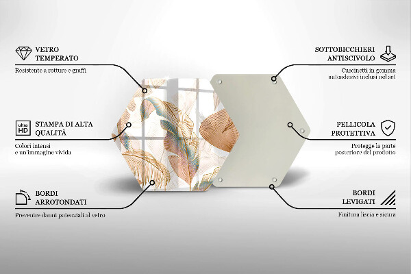 Glas Herdabdeckplatte Boho-Federn und Blätter