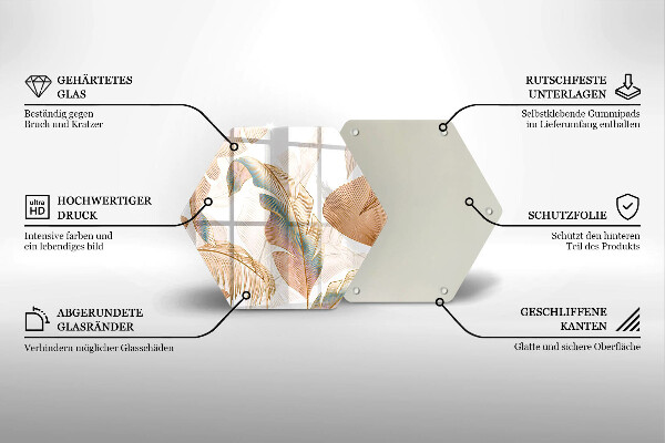 Glas Herdabdeckplatte Boho-Federn und Blätter