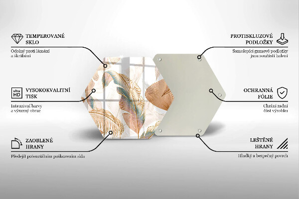 Glas Herdabdeckplatte Boho-Federn und Blätter