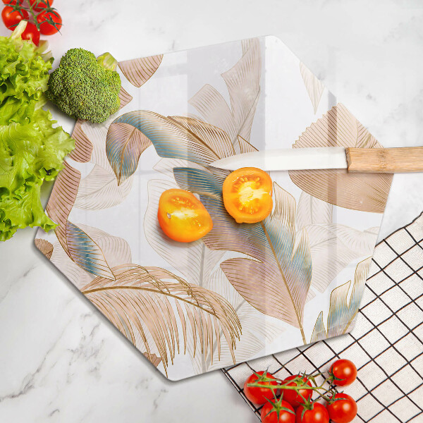 Glas Herdabdeckplatte Boho-Federn und Blätter