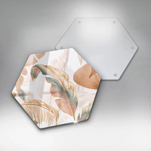 Glas Herdabdeckplatte Boho-Federn und Blätter