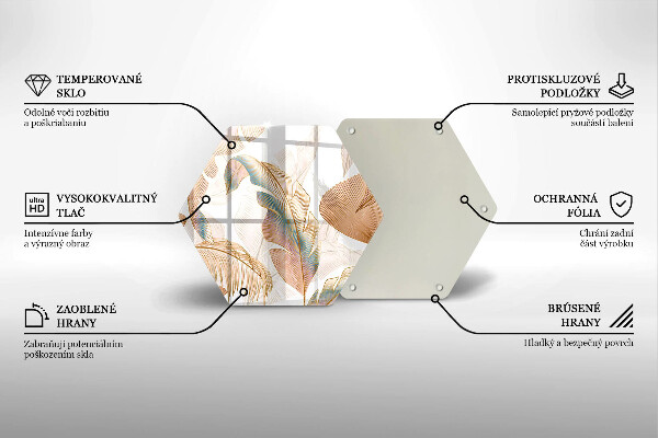 Glas Herdabdeckplatte Boho-Federn und Blätter