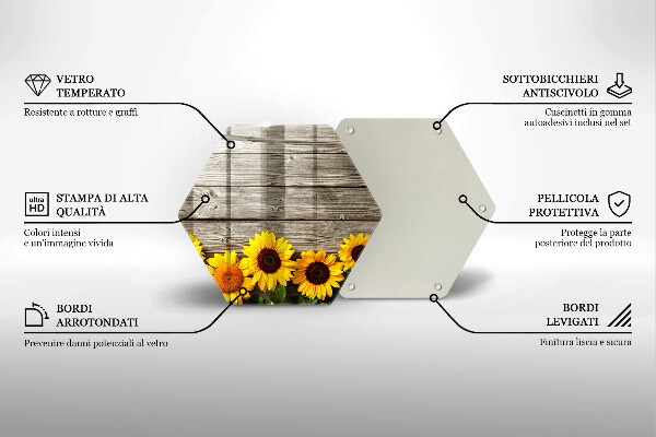 Glas Herdabdeckplatte Sonnenblumen auf Brettern