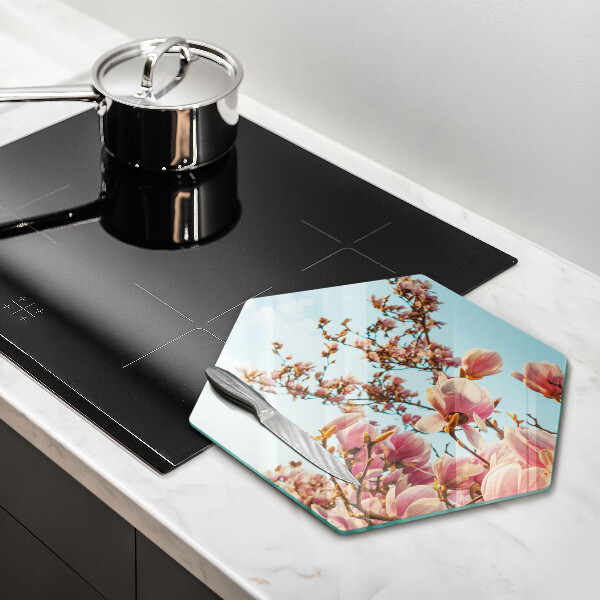 Glas Herdabdeckplatte Rosa Blumenbaum