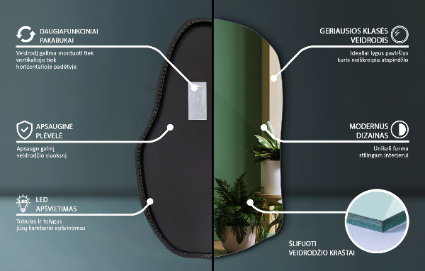 Unregelmäßiger spiegel mit led einzigartig 100x65 cm