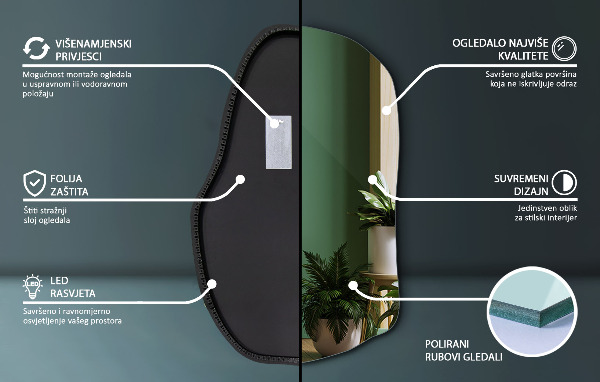 Asymmetrischer spiegel beleuchtet einzigartig 70x46 cm