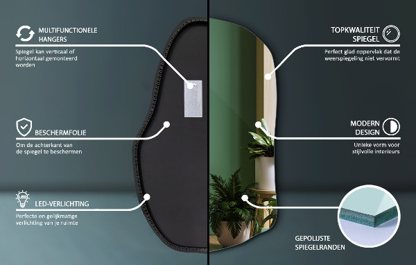 Unförmiger spiegel beleuchtet modern 90x59 cm