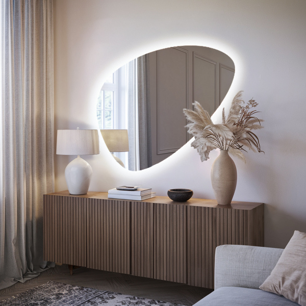 Eiförmiger LED-Spiegel 57x80 cm