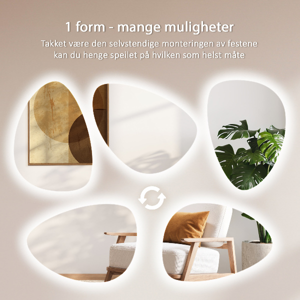 LED Spiegel in asymmetrischer Eiform 64x90 cm