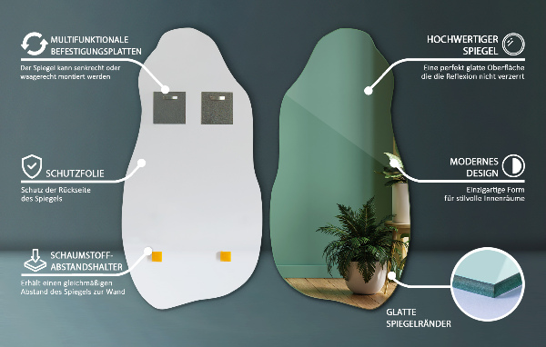 Spiegel unförmig Originalaufhängung 50x100