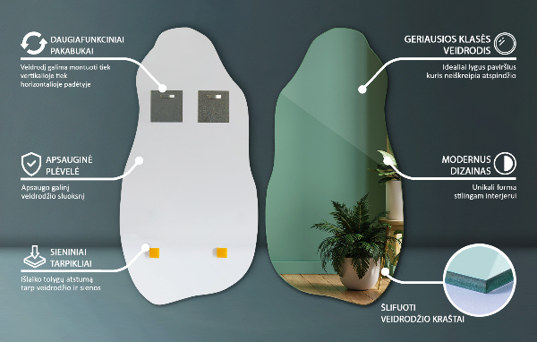 Spiegel unförmig Originalaufhängung 50x100