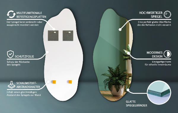 Asymmetrischer spiegel dekorativ für die Wand 35x80 cm