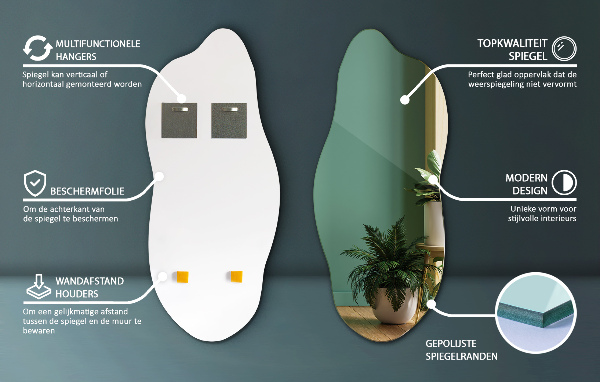 Asymmetrischer spiegel dekorativ für die Wand 35x80 cm
