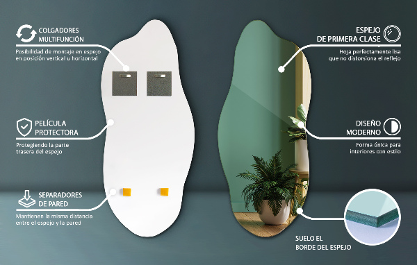 Asymetrischer spiegel ohne Rahmen 40x90 cm