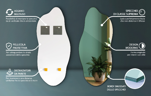 Asymetrischer spiegel ohne Rahmen 40x90 cm