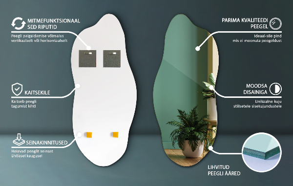 Asymetrischer spiegel ohne Rahmen 40x90 cm