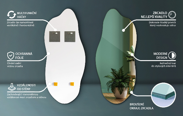 Unförmiger spiegel modern 45x100 cm