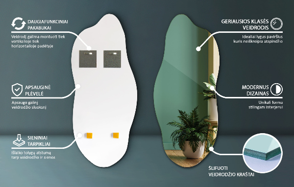 Unförmiger spiegel modern 45x100 cm