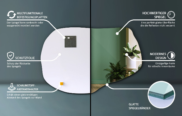 Organischer spiegel stilvoller 90x59 cm