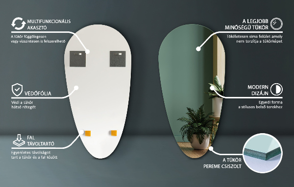 Rahmenlos spiegel in tropfenform 40x80 cm