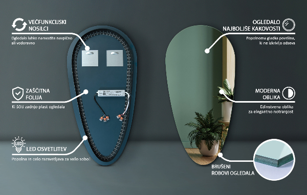 Tropfen spiegel mit beleuchtung 35x70 cm
