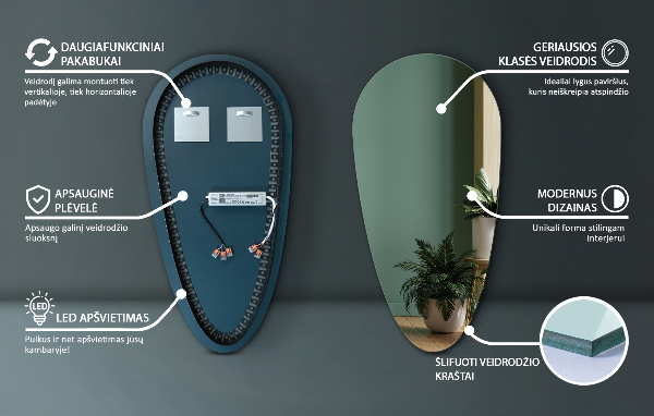Tropfen spiegel beleuchtet 50x100 cm