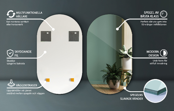 Ovaler spiegel rahmenlos 46x80 cm