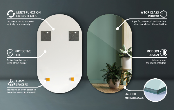 Ovaler spiegel rahmenlos 46x80 cm