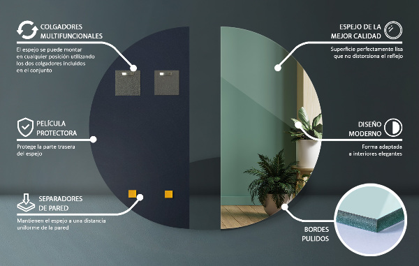 Rahmenlos halbrunder spiegel 30x60 cm