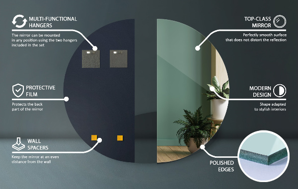 Rahmenlos halbrunder spiegel 30x60 cm