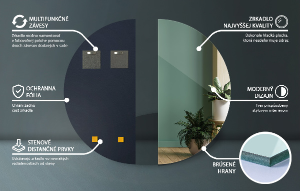 Wand halbrunder spiegel ohne rahmen 35x70 cm