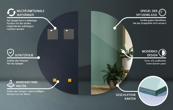 Modern halbrunder spiegel ohne rahmen 40x80 cm