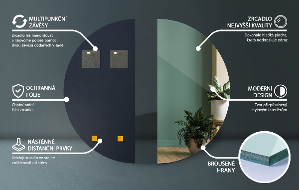 Rahmenlos halbrunder deko spiegel 50x100 cm