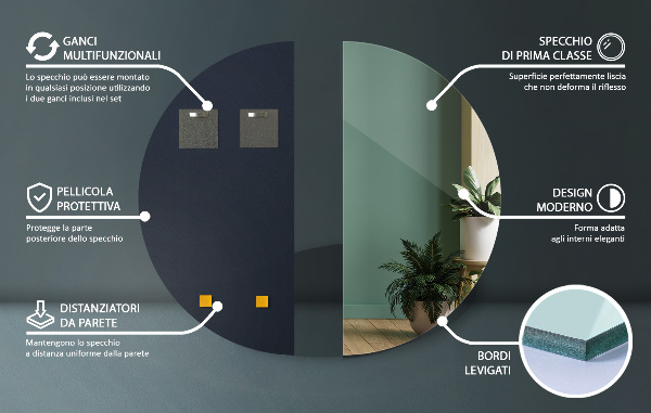 Rahmenlos halbrunder deko spiegel 50x100 cm