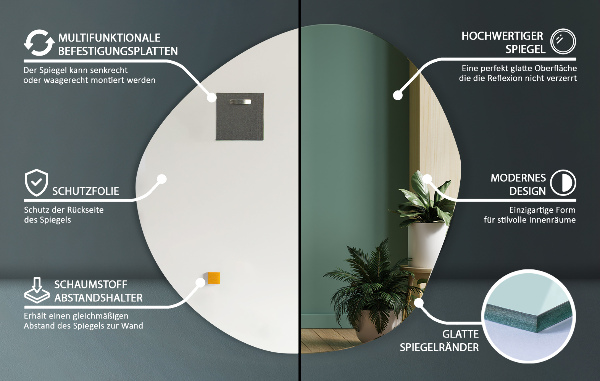 Designer asymmetrischer spiegel ohne rahme 58x58 cm