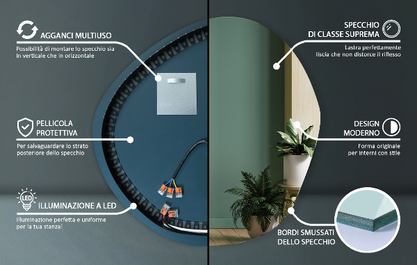 Asymmetrischer spiegel beleuchtet 48x48 cm