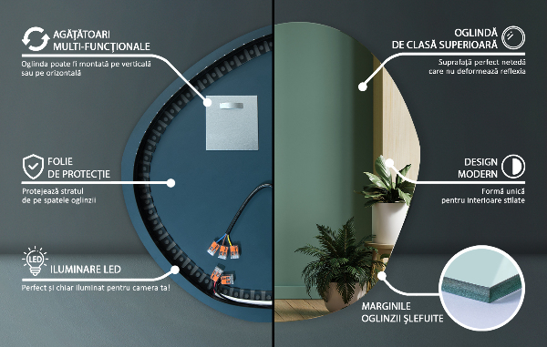 Asymmetrischer spiegel beleuchtet 48x48 cm