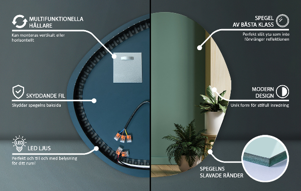 Asymmetrischer spiegel beleuchtet 48x48 cm