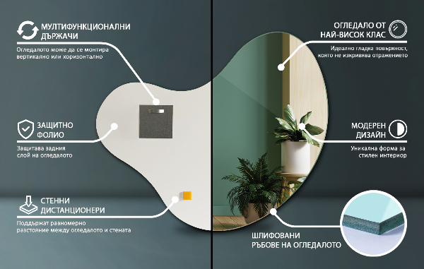 Organische spiegel ohne rahmen 77x77 cm