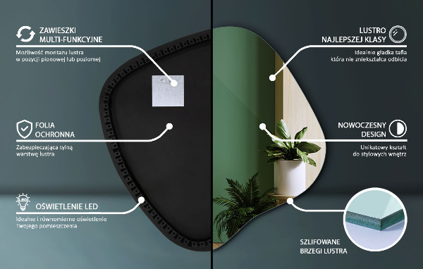 Unregelmäßiger spiegel mit led 48x48 cm