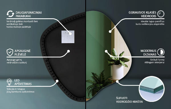 Unregelmäßiger spiegel mit led 48x48 cm